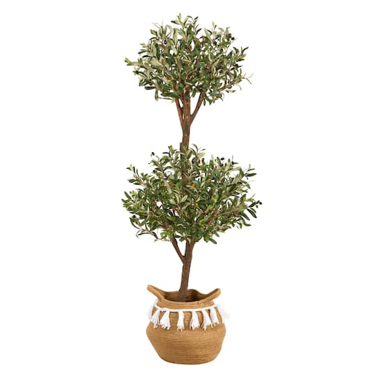 4.5ft. Artificial Olive Double Topiary in Cotton Basket